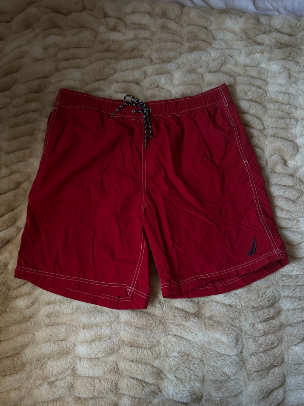 Nautica Men’s Bright Red Swim Trunks with Back Pocket